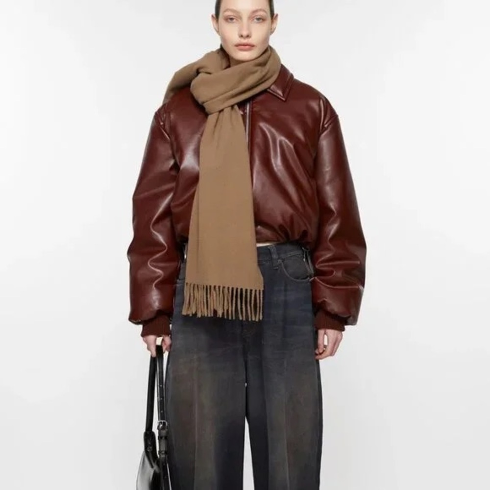 Acne Studios Fringe Wool Scarf in Caramel Brown